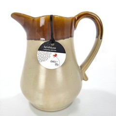 DEBI LILLY Tan & Beige Colorblock SMALL FLORAL VASE Ceramic PITCHER Home Decor