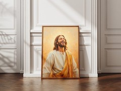 Joyful Laughing Jesus Portrait Art, Smiling Christ Impressionist Painting