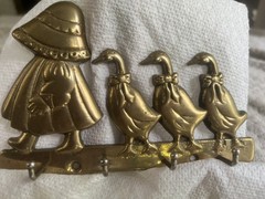 1988 Vintage Upper Deck Brass Wall Mounted Key Rack Holder Hooks 3 Ducks/3 Geese
