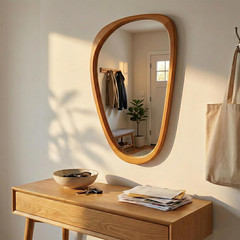 Asymmetrical Solid Wood Mirror – Japandi Boho Natural Accent in Warm Walnut