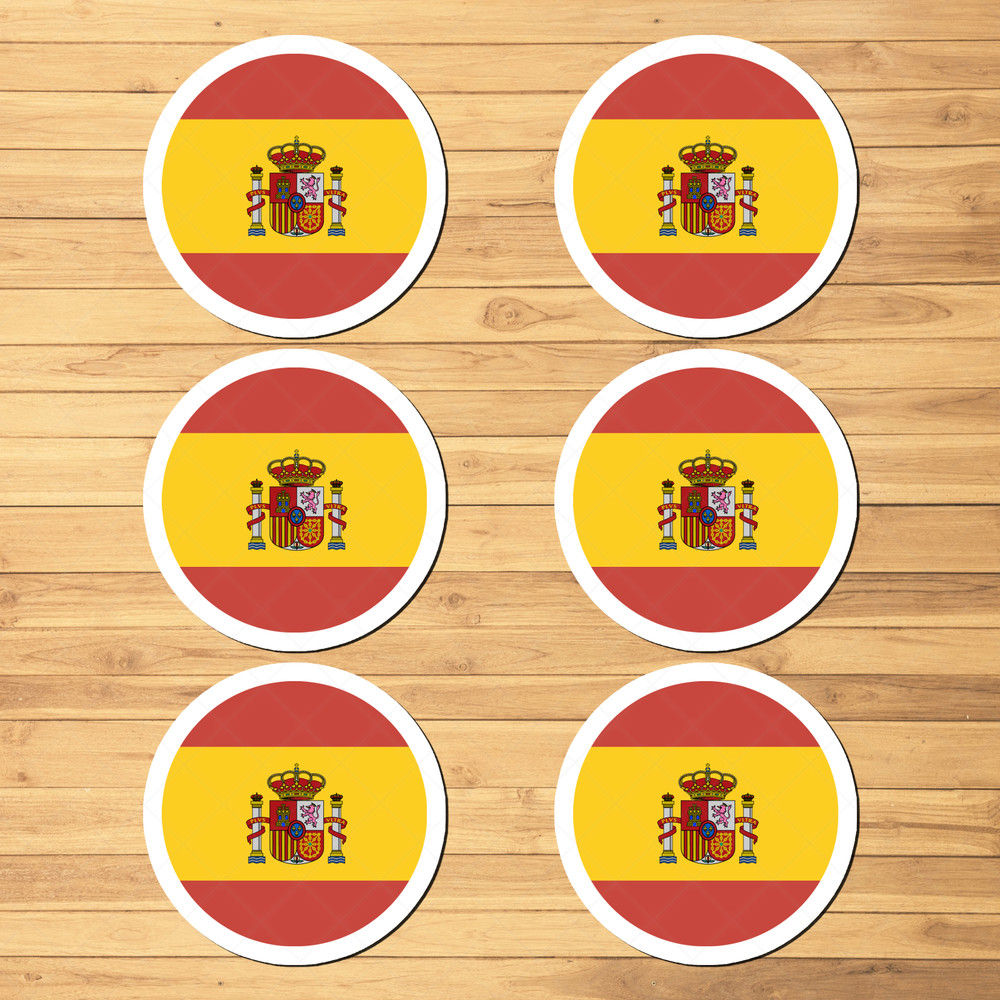 6-Pack Spain Country Flag Stickers – Round Vinyl Decals for Car, Laptop, Tumbler