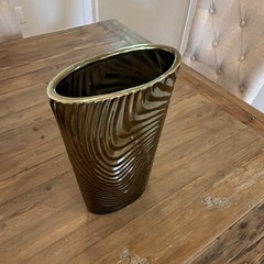 Gold & Black Abstract Pattern Ceramic Vase Asymmetrical Modern Glossy
