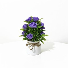 7.5 inch Artificial Rose Arrangement in Rustic White Pot with Twine for accent