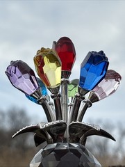 Colorful Rose Flower Crystal Figurines with Vase, Bouquet Flowers Ornament