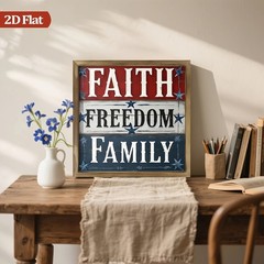 Red White Blue Faith Freedom Family Framed Wood Sign American Star Accent
