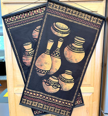 Vintage African Cloth Batik Tribal Folk Wall Art Hangings Hand Painted 18×39″