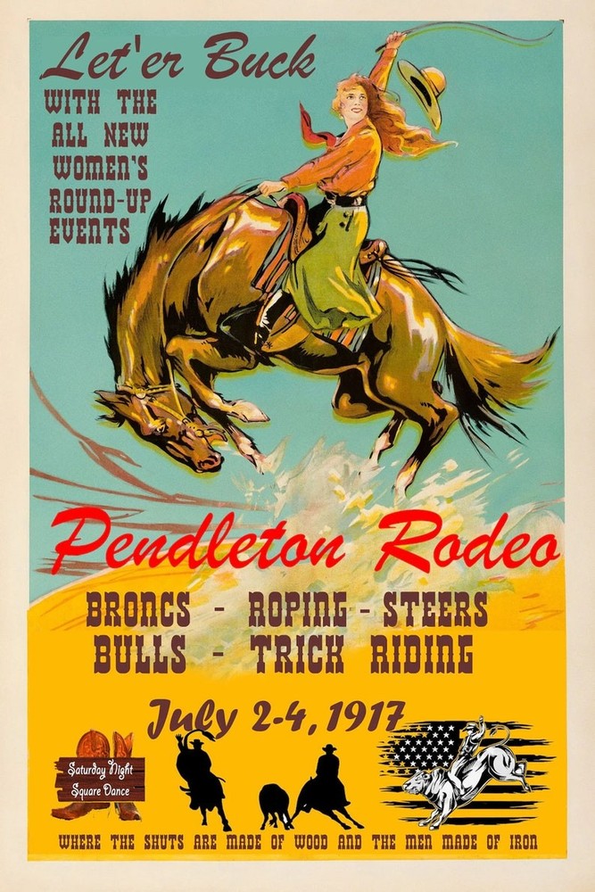 Pendleton Rodeo Cowgirl Poster 1917 | Vintage Trick Riding & Women’s Events