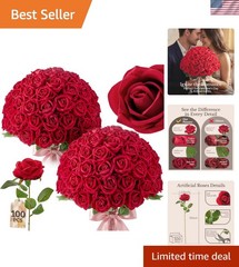 100PCS Roses Artificial Flowers with Realistic Foliage, 20″ Overall Length, B…
