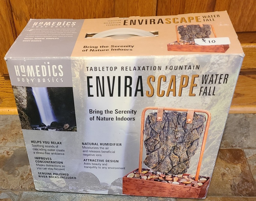 Homedics Body Basic Envirascape Waterfall Rock Tabletop Relaxing Garden Fountain