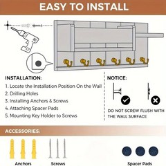 Wall- Mounted Key And Mail Organizer with Shelf and Large Hooks for Bags & Coats