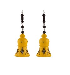 Handmade Decorative Terracotta Hanging Bell Showpiece (Yellow, 11 in, Pack of 2)