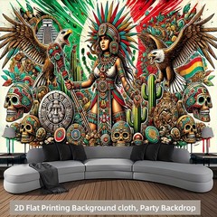 2D Flat, 1pc Large Aztec Wall Tapestry – Extra Long 71×91 Inch – Mexican Cultura