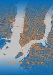 New York City Map Poster Print | Blue & Orange Wall Art | office art 11×14