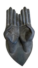 Cast Iron Hands Business Card Holder Paperweight on Heart Rustic Brown 7″