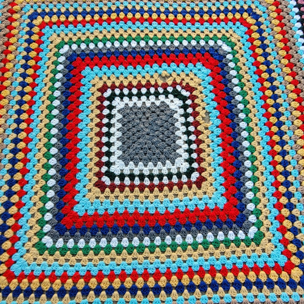VTG Chunky Knit Handmade Afghan Blanket Throw Colorful Grandma Core Boho Dorm