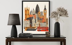 London United Kingdom Wall Art Poster Print, Vintage Retro Landscape Scenery Pai