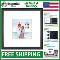8×8 Elegant Black Picture Frame with Mat for 4×4 Images – Modern Sophistication