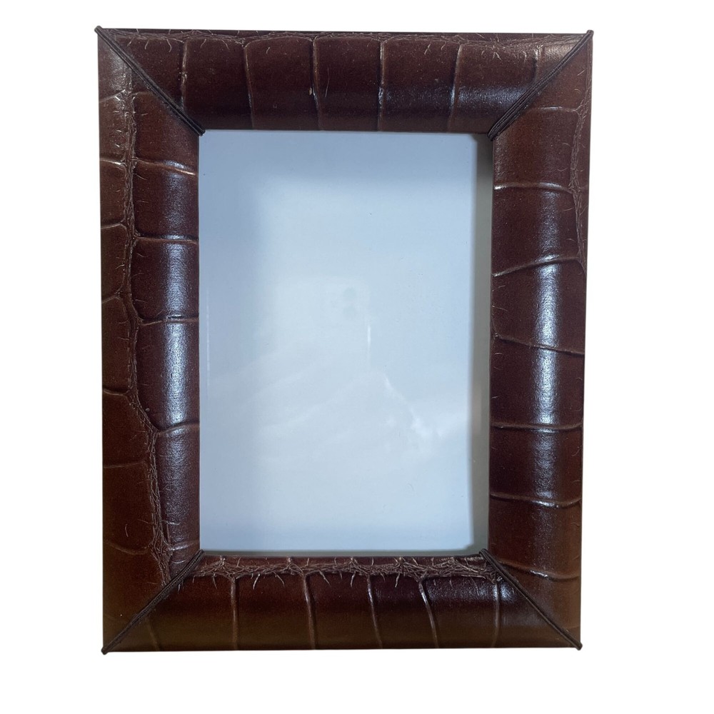 Faux Leather Crocodile Embossed Picture Frame 5×7 Brown Freestanding Hanging