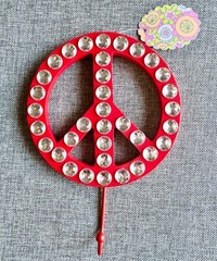 New Red Peace Sign w/ Rhinestones Wood & Metal Dorm Kids Wall Hook Decor – 8.25”