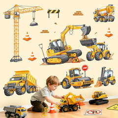 Construction Vehicles Excavator Wall Decals Engineering Car Tractor Crane Wall S