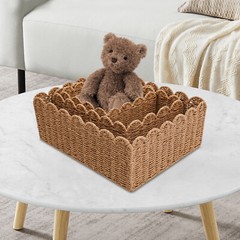 3PCS Rural Rectangle Storage Baskets Scalloped Edge Weaving Basket Brown
