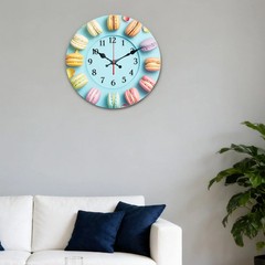 Macaron Pattern Wooden Silent Wall Clock No Battery Holiday Home Decors