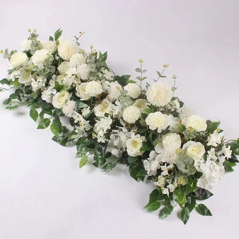 Artificial White Rose Flower Row Table Centerpiece Flowers – Wedding Décor 100cm