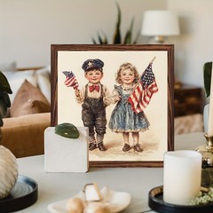 4th Of July Patriotic Children Flag Wooden Plaque Vintage USA Home Decor Gift
