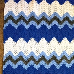 Afghan Throw Handmade ZigZag Blues Gray White Easy Care 42″ x 52″ Medium Weight