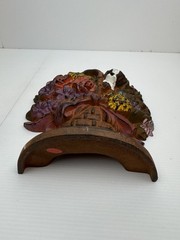 Antique Upper Deck Cast Iron Doorstop 11″ Basket Flowers Puppy Dog Floral VTG