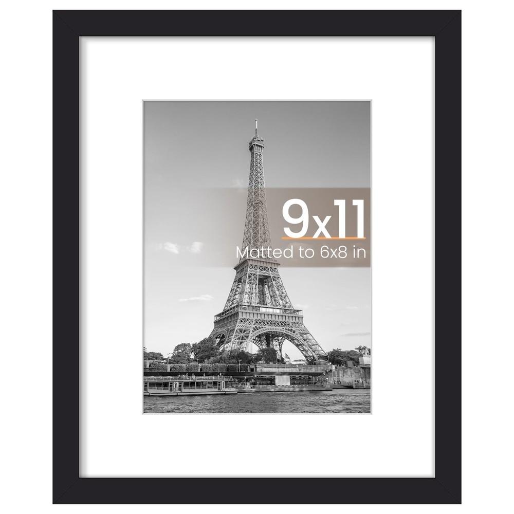 upsimples 9×11 Picture Frame, Display Pictures 6×8 with Mat or 9×11, Black