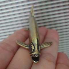 Solid Brass Barracuda Fish Figurine Bronze Color Sculpture for Home Decor