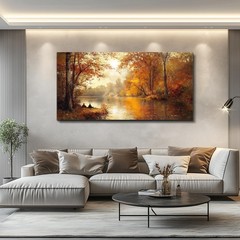 Large Canvas Wall Art Yellow Tree Landscape Painting 20×40 Inch
