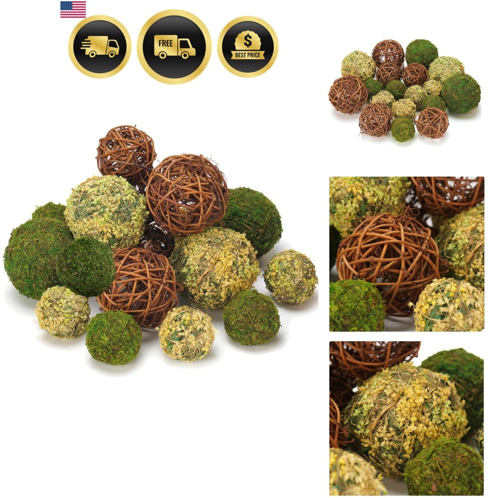Fake Moss & Rattan Balls Filler – 18-Piece Set for Centerpieces & DIY Projects