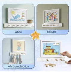 Kids Artwork Frames Changeable with Coat Rack Wall Mount, Wooden Wall Decor w…
