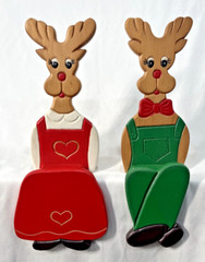Lillian Vernon Mr. & Mrs. Reindeer Christmas Wooden MCM Holiday Shelf Sitters