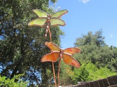 Stained Glass Dragonfy Garden Stakes Floral Decor (x2) Suncatchers