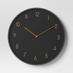 16″ Luxe Wall Clock Black/Brass – Threshold