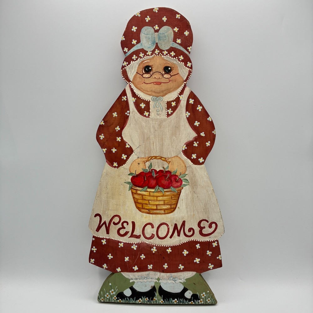 Wooden Welcome Granny Wall Decor Sign 17 In Country Kitchen Folk Art Red