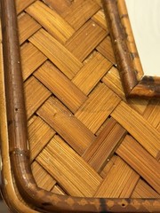 Vintage 1970’s Mottled Arched Bamboo Rattan Herringbone Pattern Mirror Hong Kong
