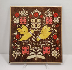 Vintage 80s Traditional Belarusian Straw Marquetry Folk Art Wall Hanging