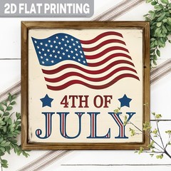 2D American Flag July 4Th Vintage Wood Framed Sign Patriot Theme Wall Art Decor
