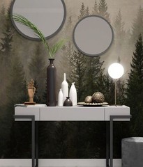 Misty Pine Tree Forest Landscape Wallpaper. Peel and Stick Wall Mural. Self Adhe