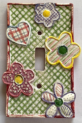 Vtg Flower Heart Plaid Ceramic Light Switch Cover Kids Girls Bedroom Decor