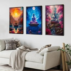 Stone Ancient Buddha Meditation Wall Art | Serene Landscape Canvas Print | Zen H
