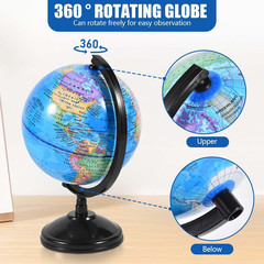 Rotating World Globe 6 Inch Spinning Earth Globe with Stand for Kids Learning Ge