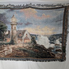 Thomas Kinkade Lighthouse Tapestry Throw Blanket, 66×45”, A Light in the Storm