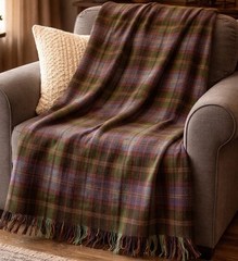 ARAN SWEATER MARKET 100% WOOL PLAID THROW BLANKET MADE IN IRELAND 48×56
