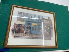 Vtg French Paris Bistro Cafe Street Scene Gold Wood Framed Art Print Made China