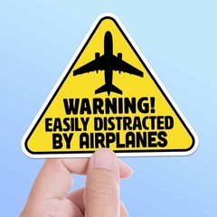 Easily Distracted by Airplanes Sticker – Funny Pilot Decal for Laptop